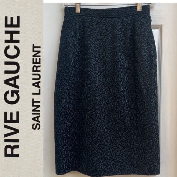 Vintage YSL Saint Laurent Rive Gauche Black Pencil Skirt 40 - Picture 1 of 6